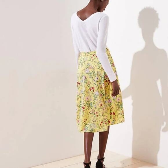 Loft yellow,‎ pink, and green midi floral tied waist wrap shirt size 14 - Picture 3 of 11